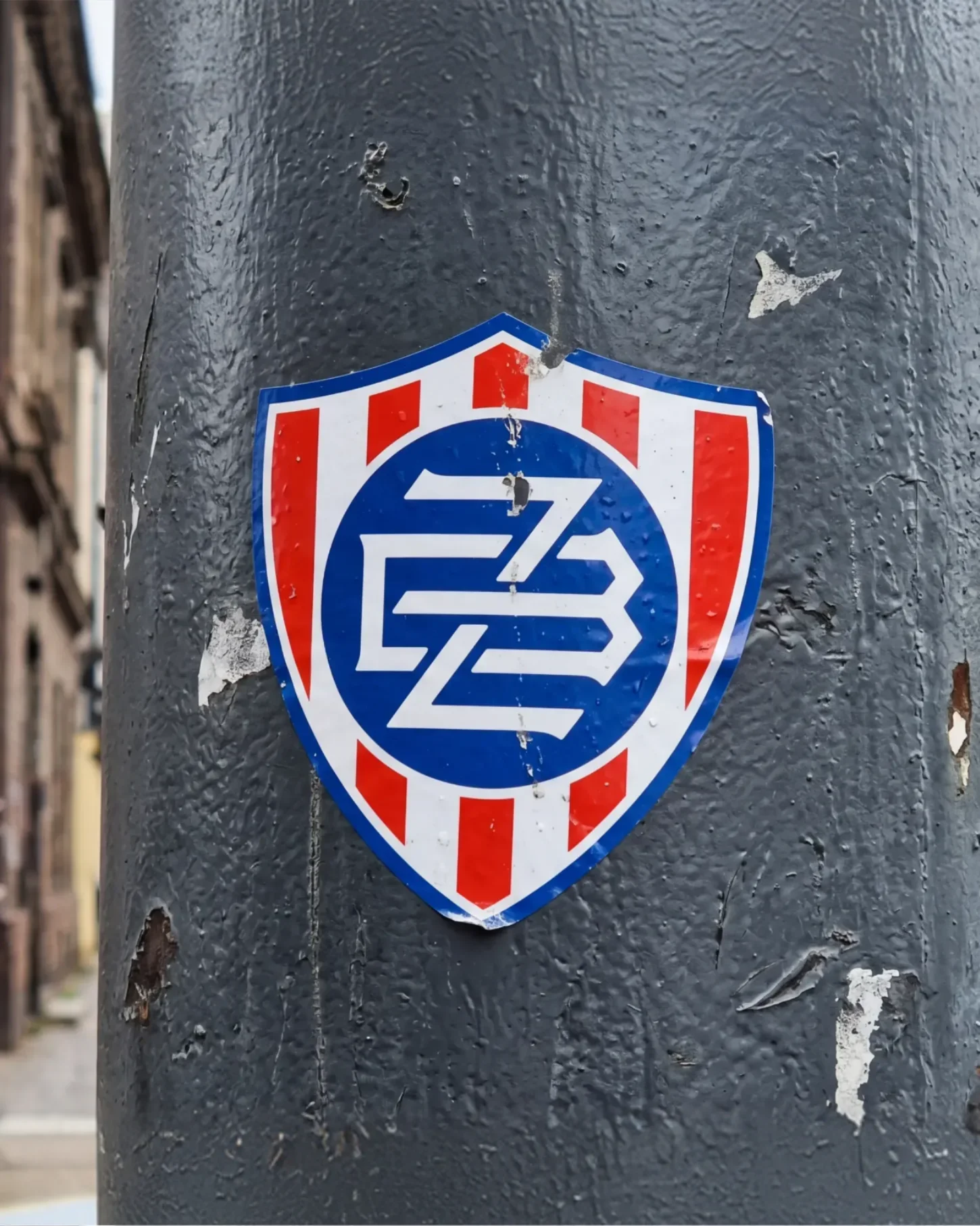 Crest sticker on a pole