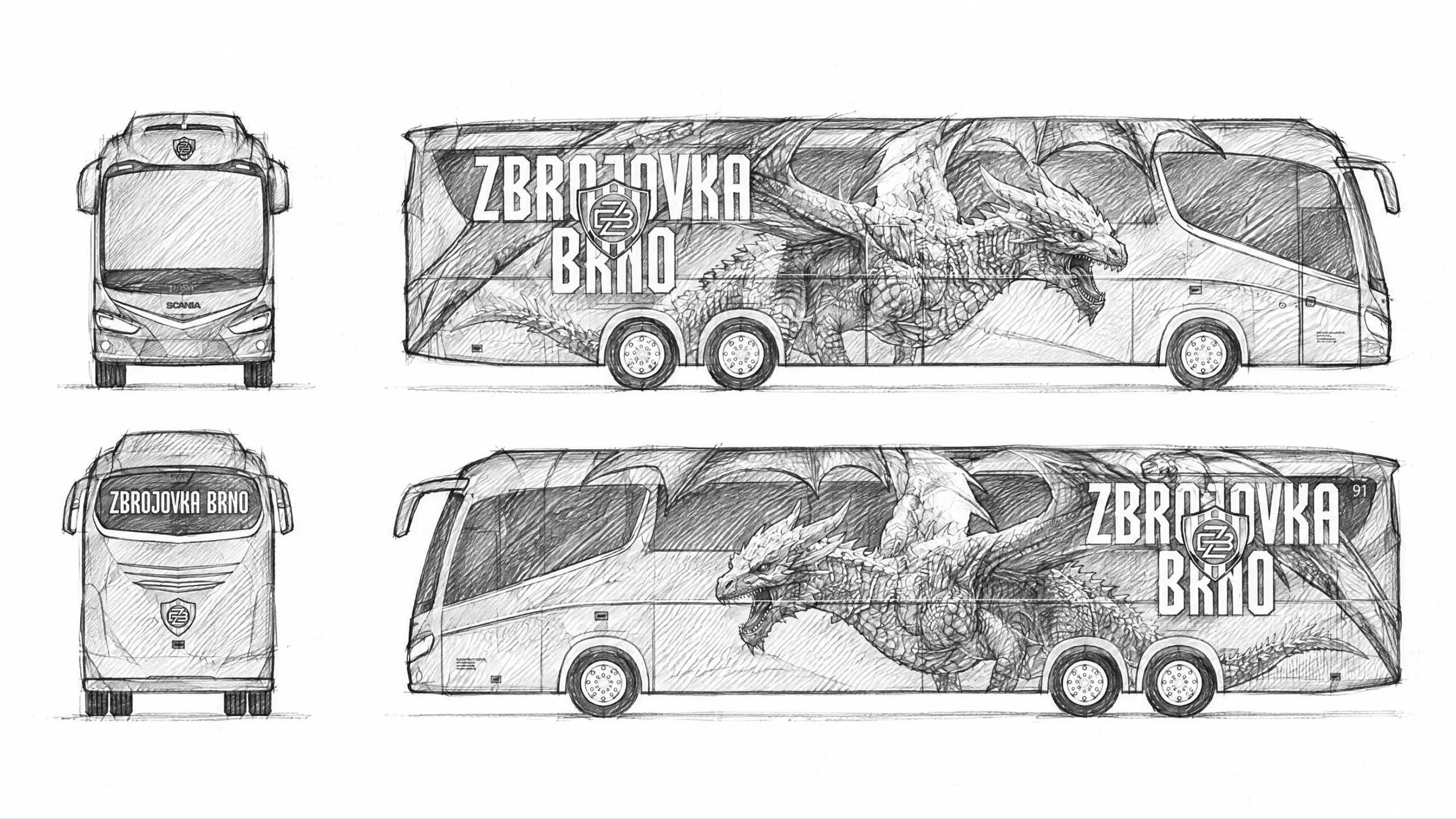 Team bus livery with the dragon