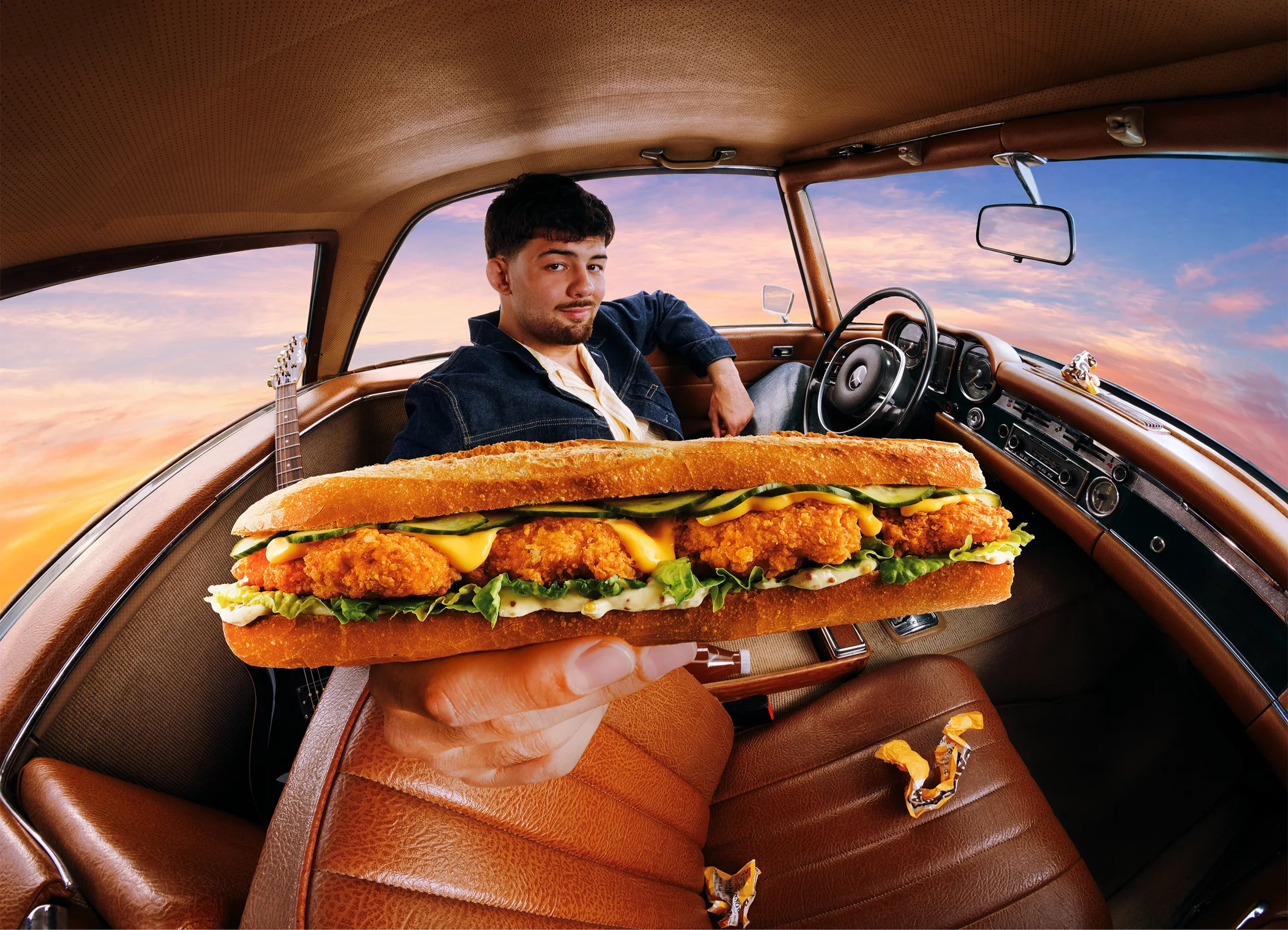 Singer Calin with the Chick Star baguette in a car