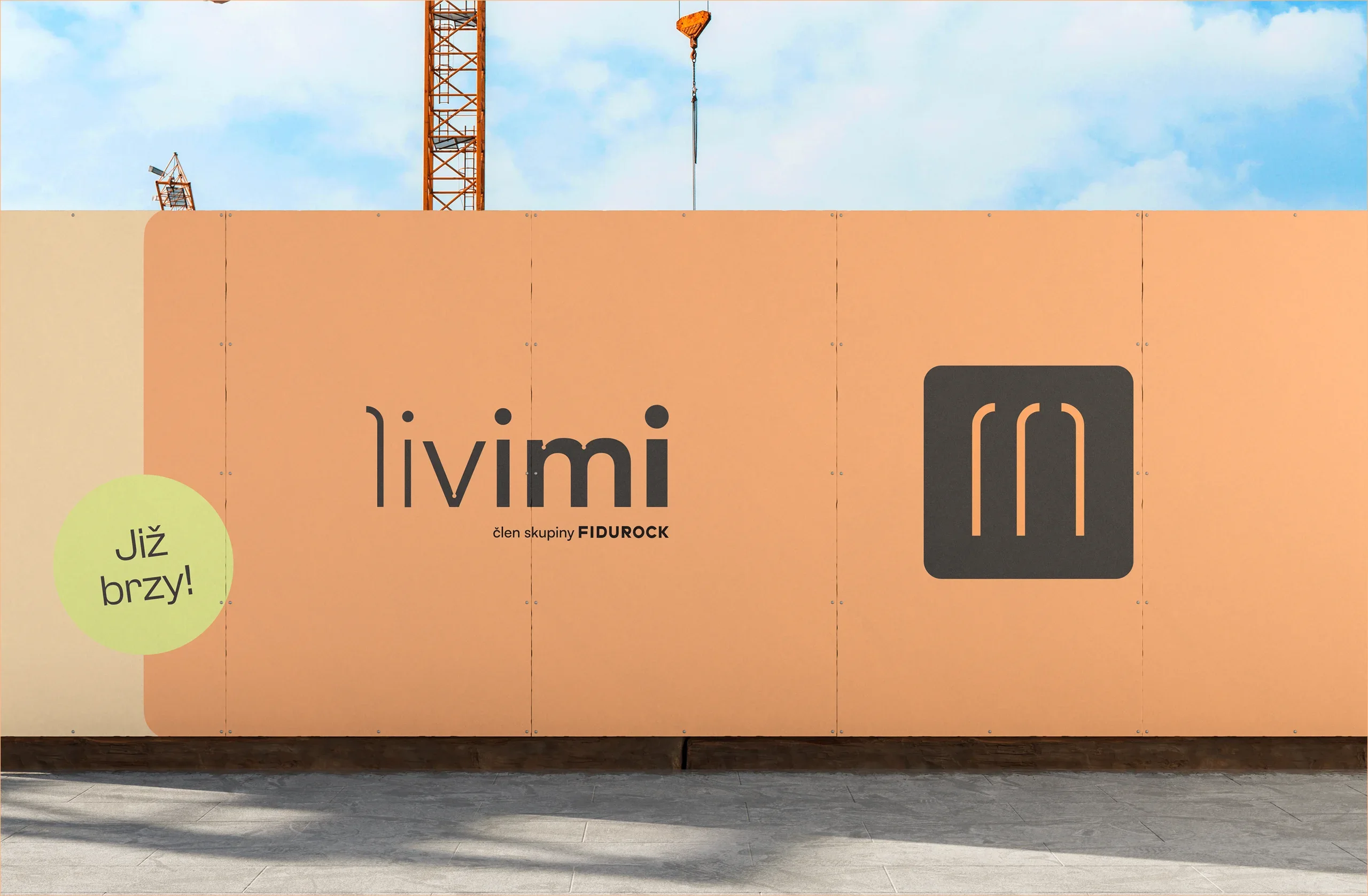 Construction hoarding with the Livimi logo and Coming soon