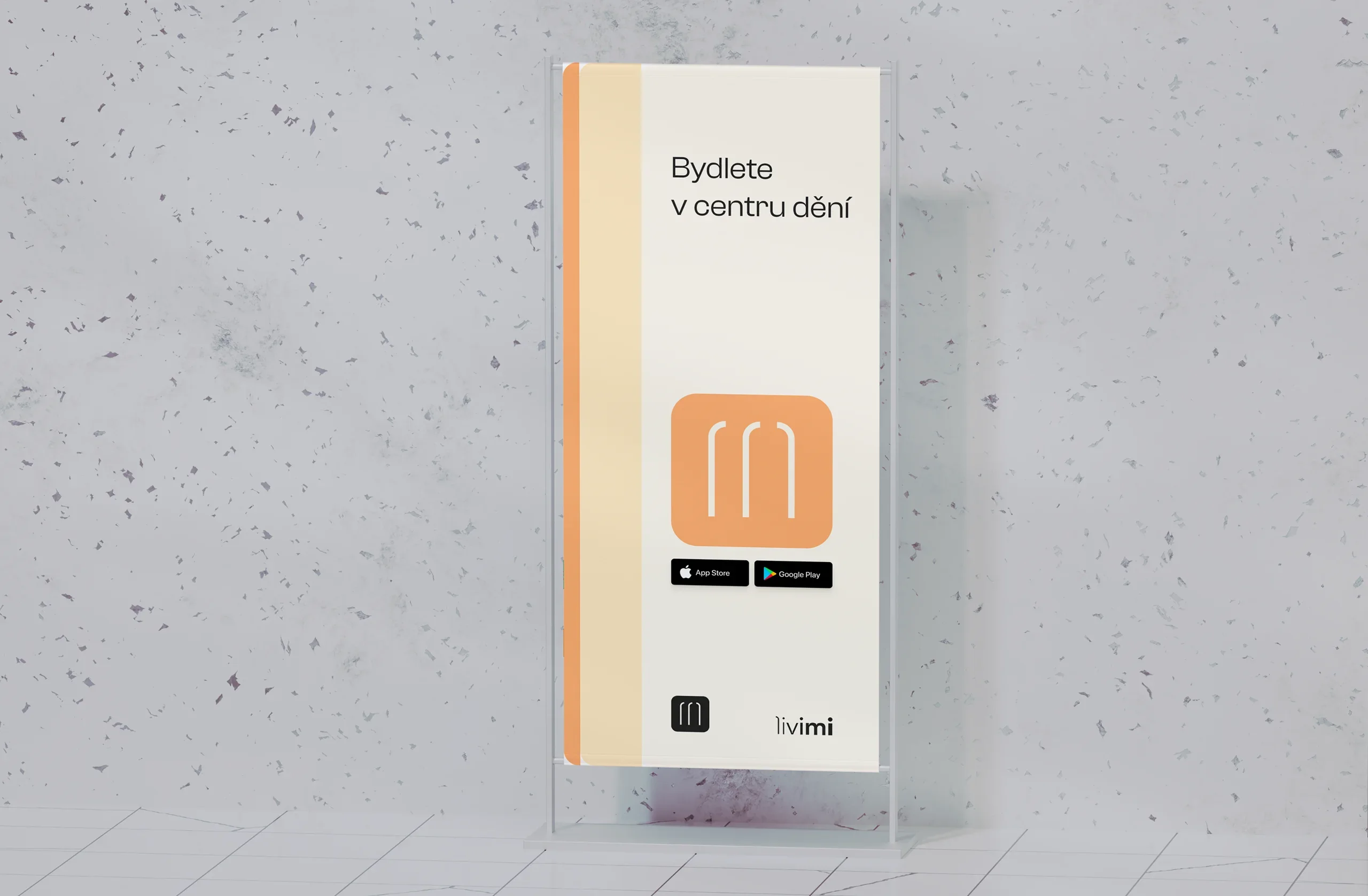 Bydlete v centru dění display stand