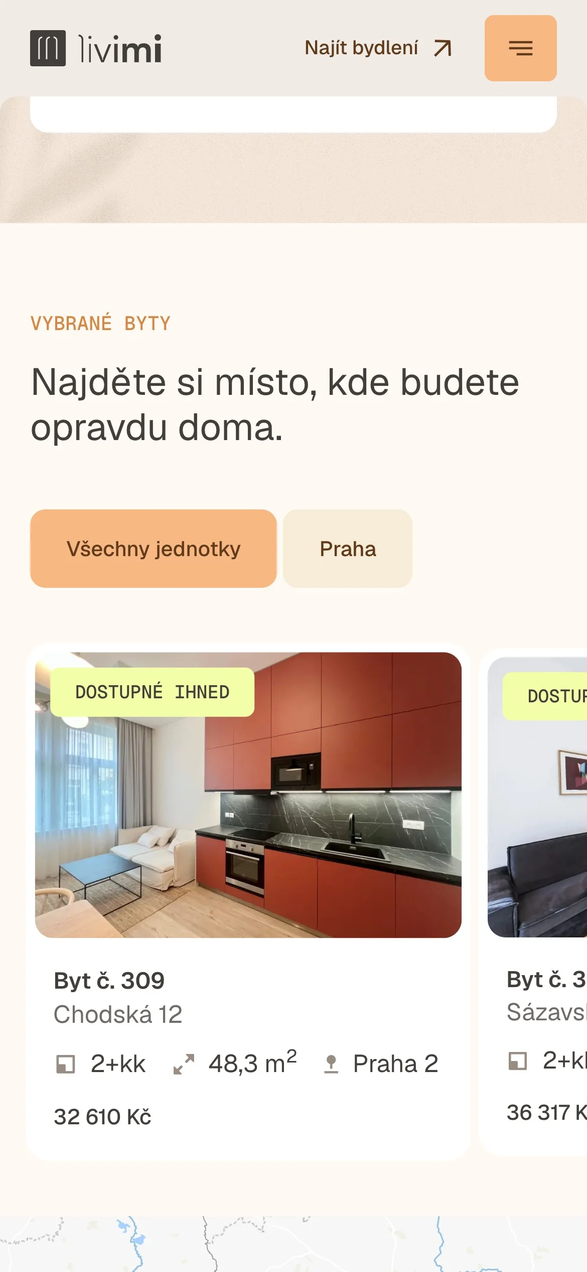 Livimi website on mobile — flats