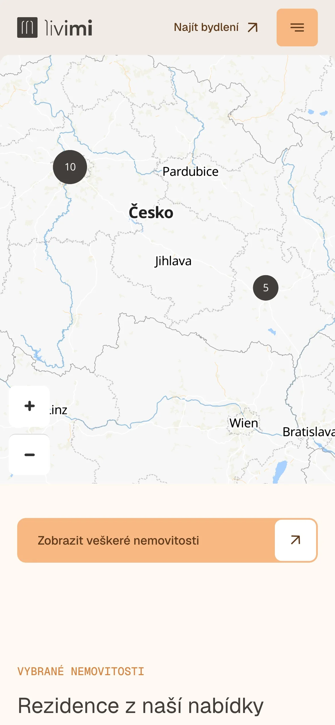 Livimi website on mobile — map