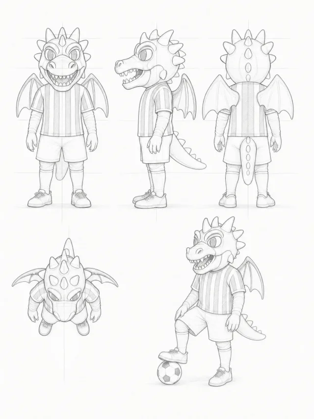 Mascot drawings from several angles