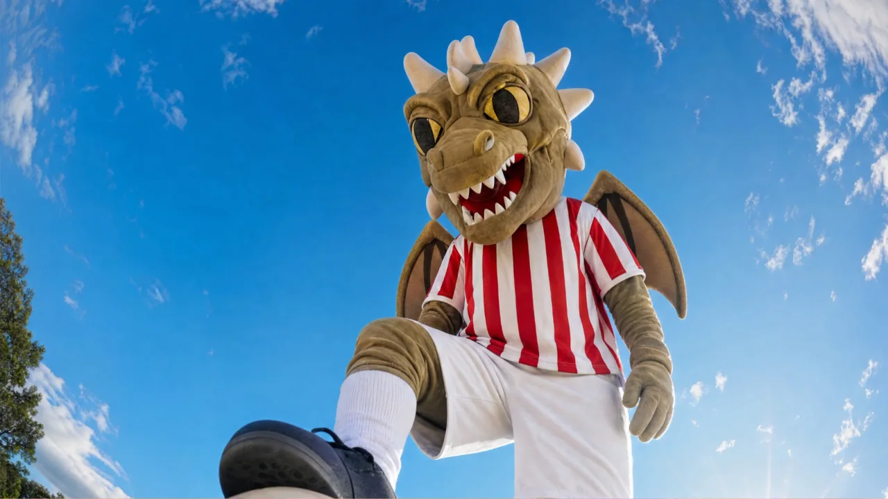 Lužan the dragon mascot, larger than life