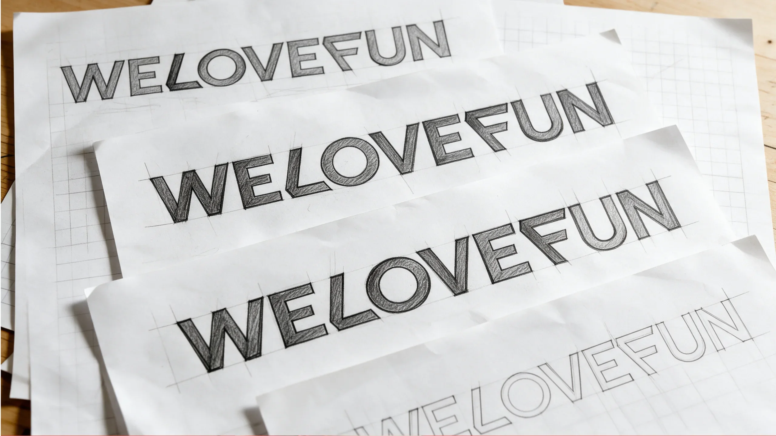 WELOVEFUN wordmark sketches